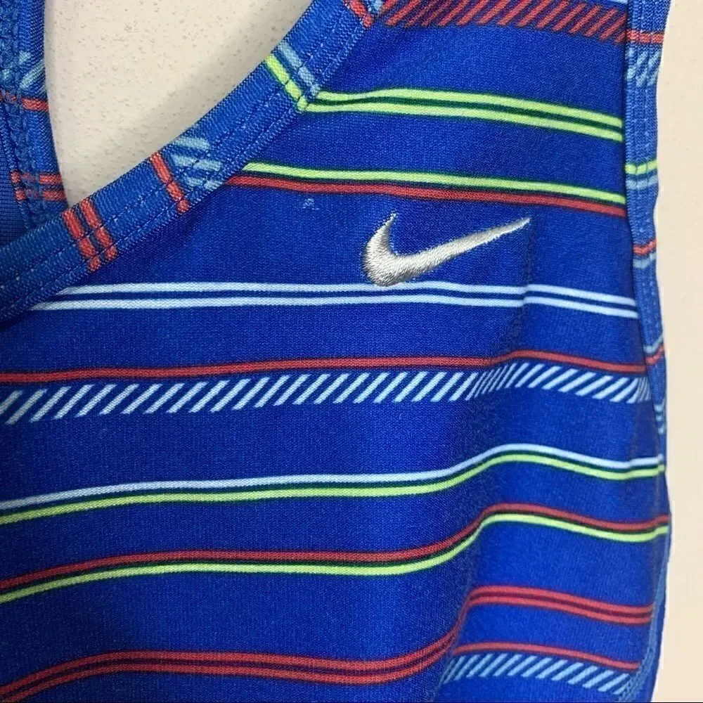 Nike blue racer back medium workout stripes top